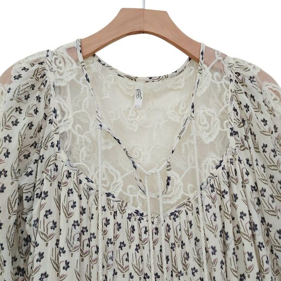 Free People Dress Womens XS Beige Nomad Child Lace Bell Sleeve Floral Bohemian - Picture 2 of 13